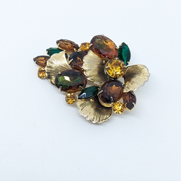 Vintage Juliana D&E Watermelon Iridescent & Rhinestone Metal Accent Brooch - Picture 1 of 13